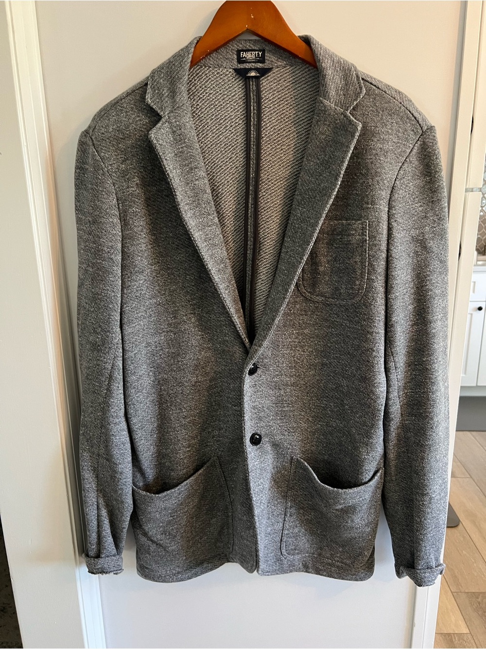 Faherty Charcoal Knit Blazer with Patch Pockets